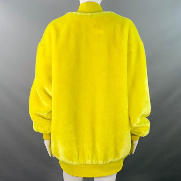 TIBI Size M Yellow Acrylic Textured Faux Fur Zip Up Oversized Bomber Jacket - Picture 3 of 9